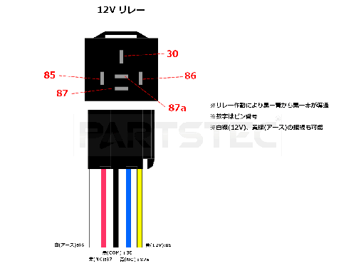 汎用 12V 5極リレー 40A c接点